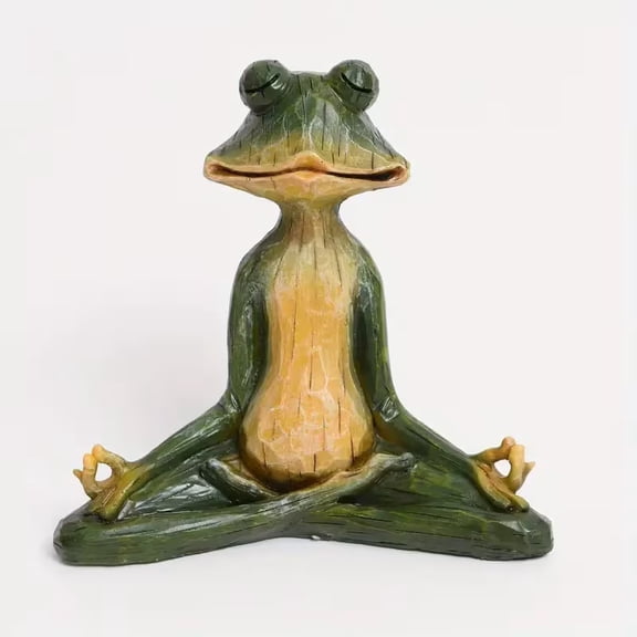 SolTerra 1-Piece Rustic Yoga Frog Resin Statue, Meditating Animal Sculpture for Garden, Patio, and Lawn Decor