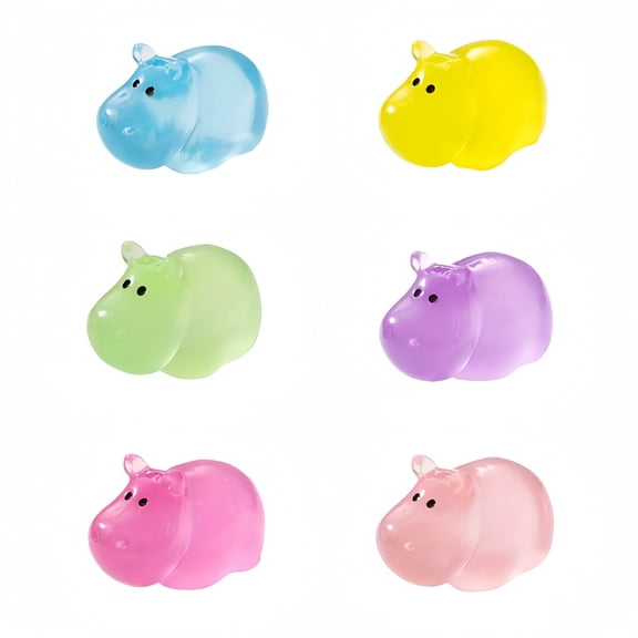 SolTerra 24 Pack Glow in the Dark Mini Hippo Figurines, 6 Assorted Colors Luminous Tiny Resin Statues Bulk for Fairy Garden, Micro Landscape & Aquariums