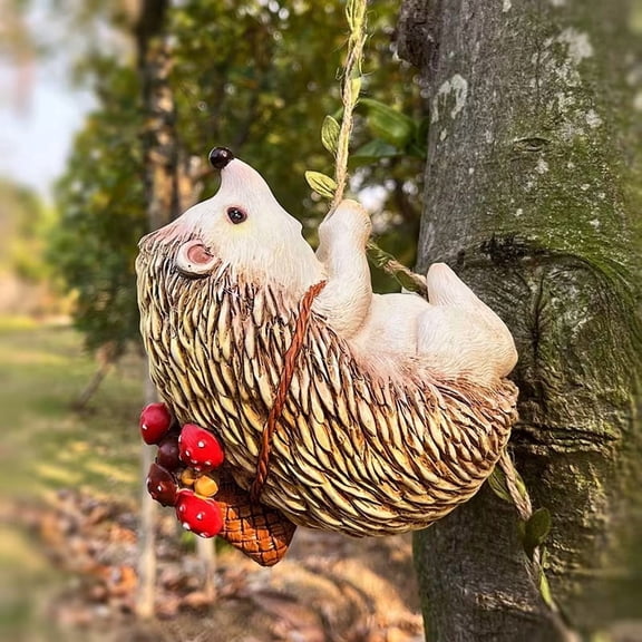 SolTerra 3D Lifelike Climbing Hedgehog Resin Statue, Hanging Animal Outdoor Decor for Garden, Courtyard, and Balcony
