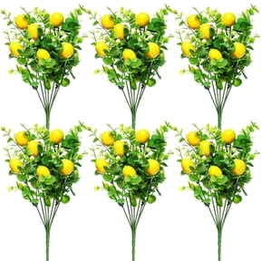 SolTerra 6 Pcs Artificial Lemon Branches for Vase, Fake Lemon Stems with Green Leaves, Faux Fruit Floral Arrangement for Spring Summer Home Kitchen Decor and Table Centerpiece