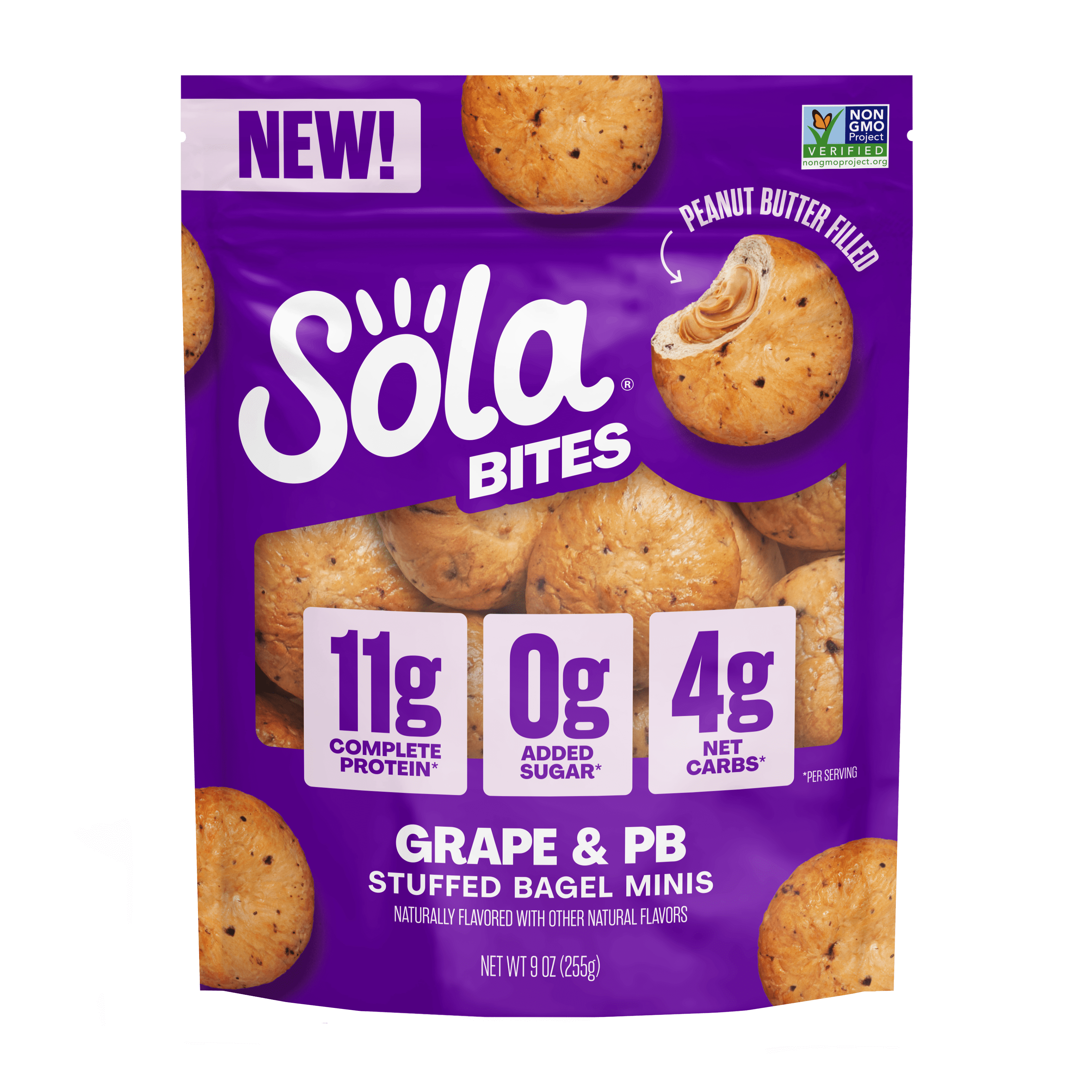Sola PB Stuffed Grape Bites, 12 Energy Bites, Resealable Pouch