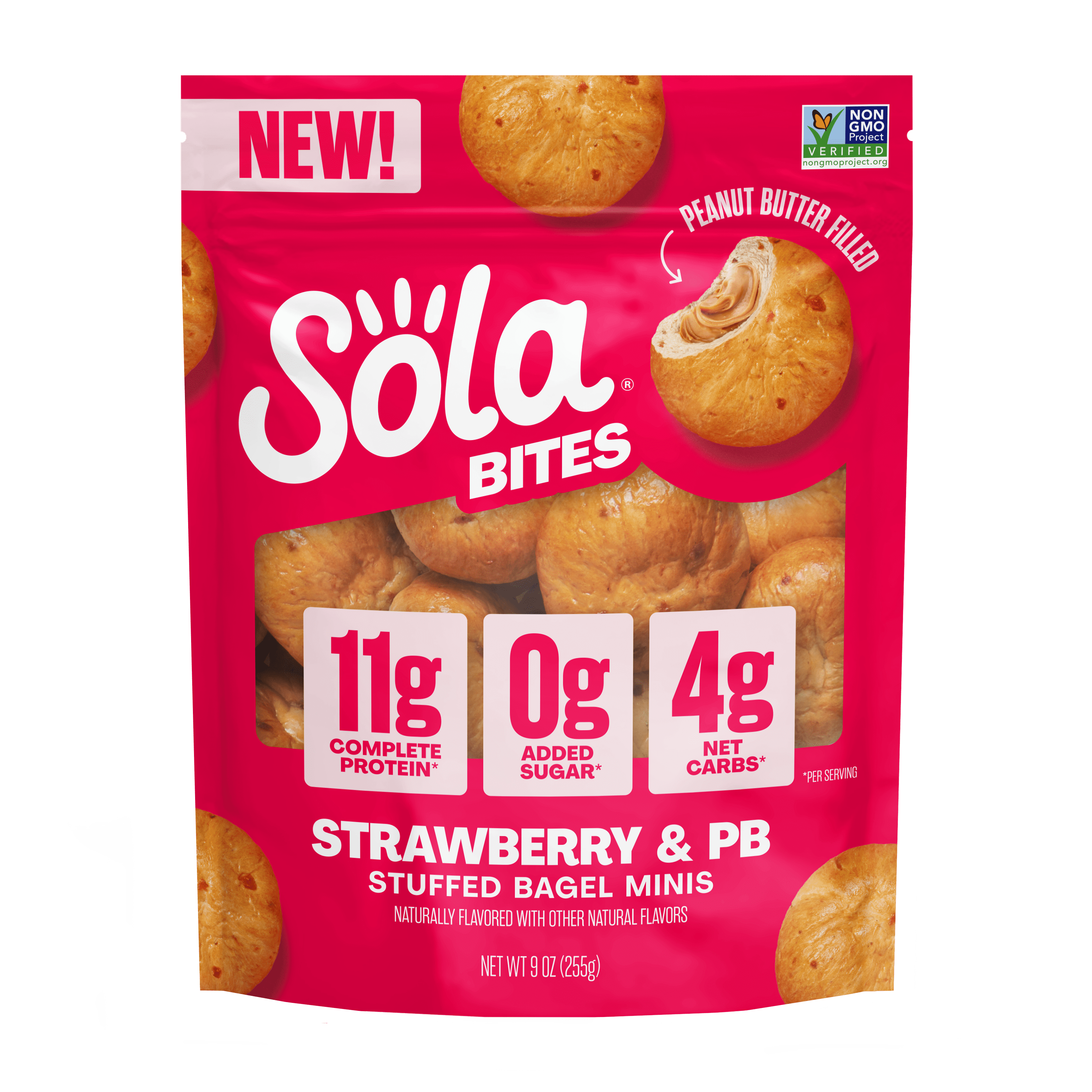 Sola PB Stuffed Strawberry Bites, 12 Energy Bites, Resealable Pouch