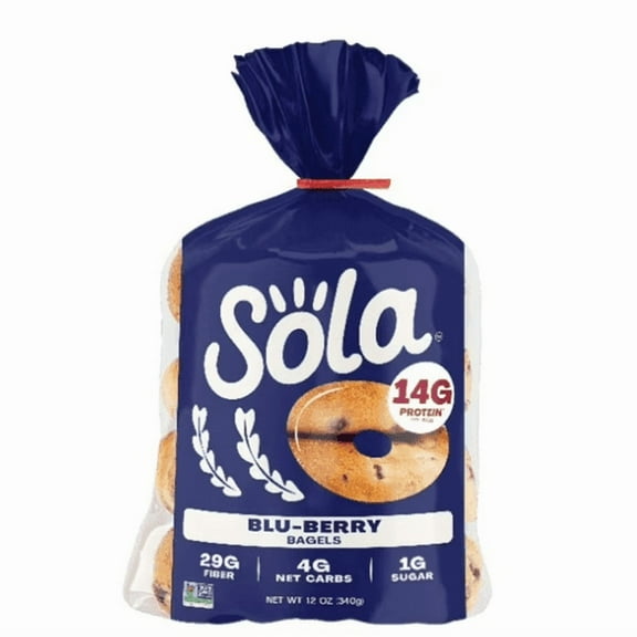 Sola Bread Blu-Berry Bagels, Non-GMO, 12 oz, 4 Count