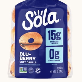Sola Blu-Berry Protein Bagels, 15g Complete Protein, 12oz, 4 Count