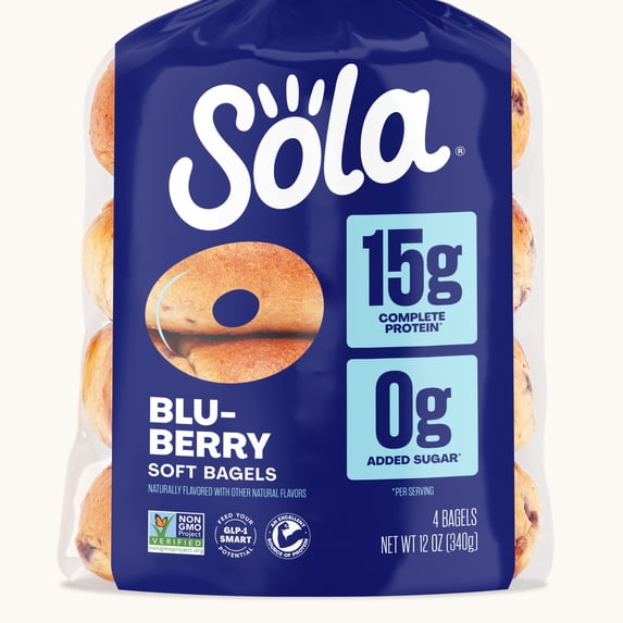 Sola Blu-Berry Protein Bagels, 15g Complete Protein, 12oz, 4 Count
