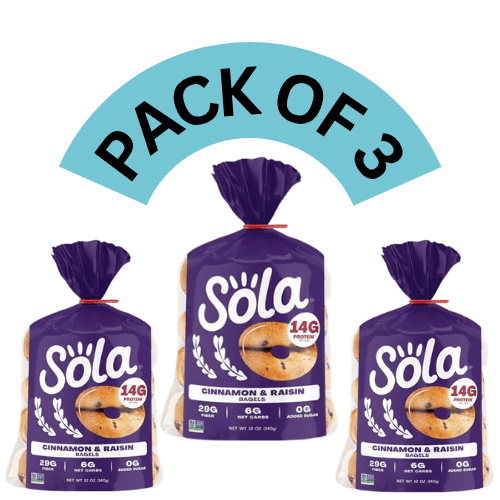 Sola Bread Cinnamon & Raisin Soft Bagels, Non-GMO, 12 oz, 4 Count. PACK OF 3