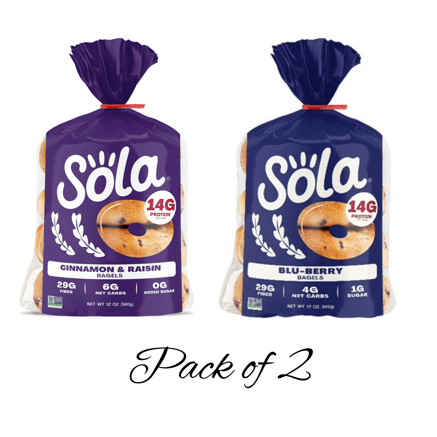 Sola Bread Cinnamon & Raisin Soft Bagels,  Sola Bread Blu-Berry Bagels, Non-GMO, 12 oz, 4 Count