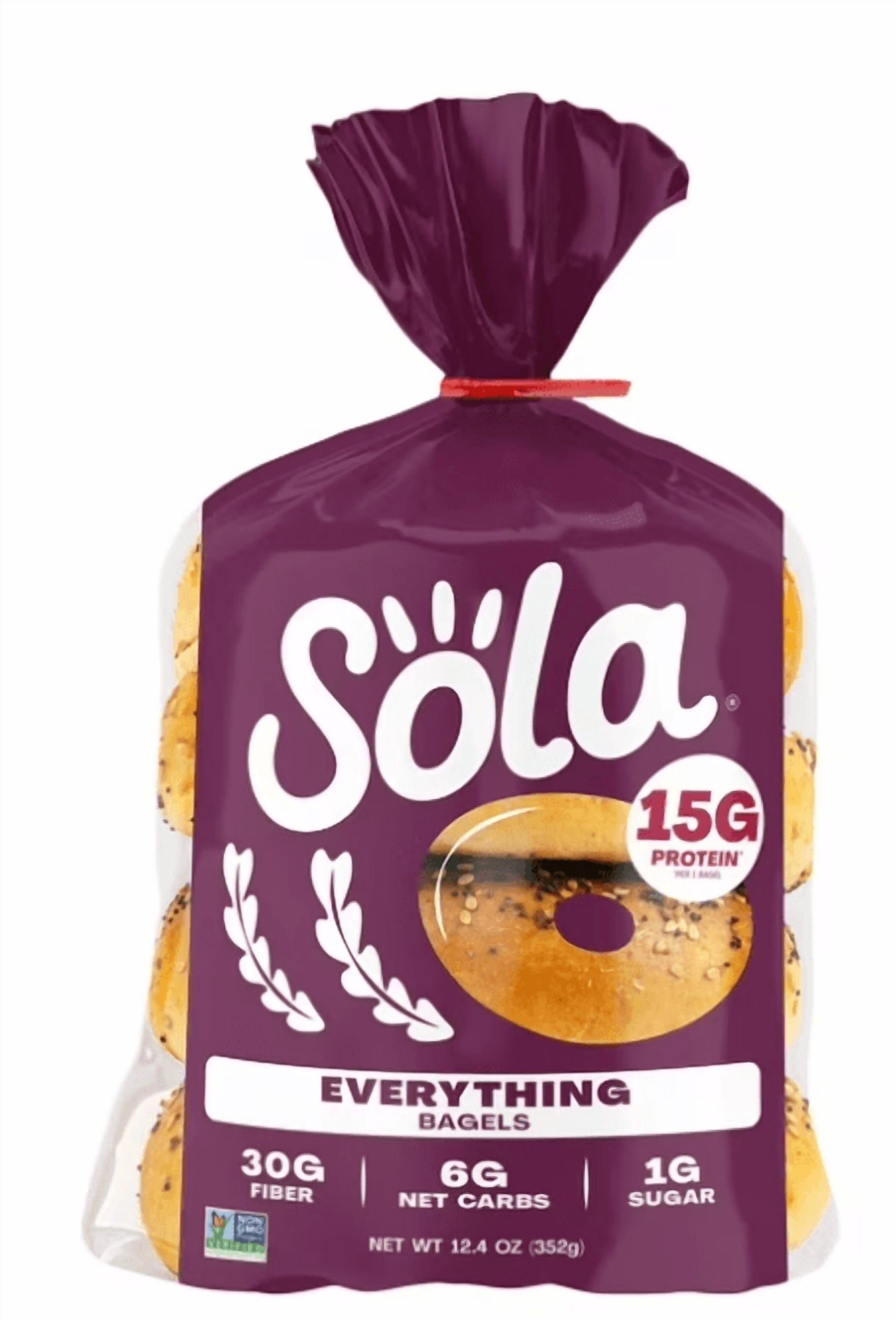 Sola Bread Cinnamon & Raisin Soft Bagels, Sola Bread Blu-Berry Bagels, Sola Bread Wheat Everything Bagels, Non-GMO, 12.4 oz, 4 Count