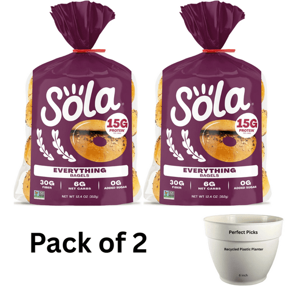 Sola Bread Wheat Everything Bagels, Non-GMO, 12.4 oz, 4 Count (2 pack)