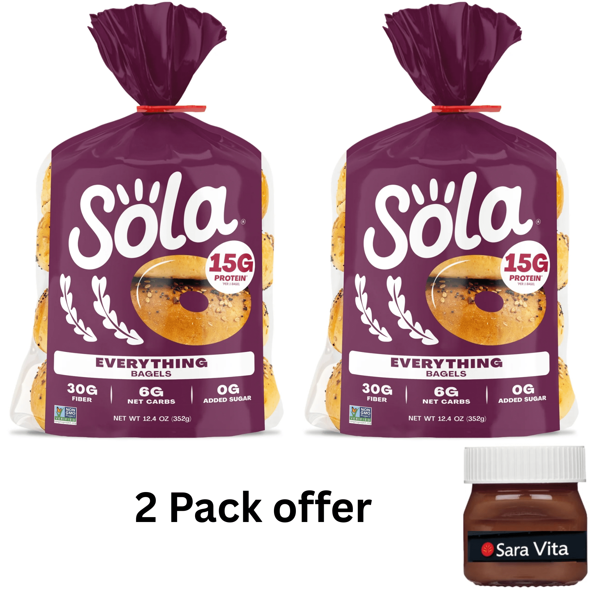 Sola Bread Wheat Everything Bagels, Non-GMO, 12.4 oz, 4 Count