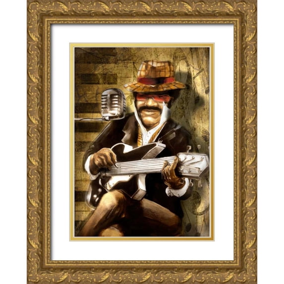Sola, Bresso 18x24 Gold Ornate Wood Framed with Double Matting Museum Art Print Titled - The Guitarist