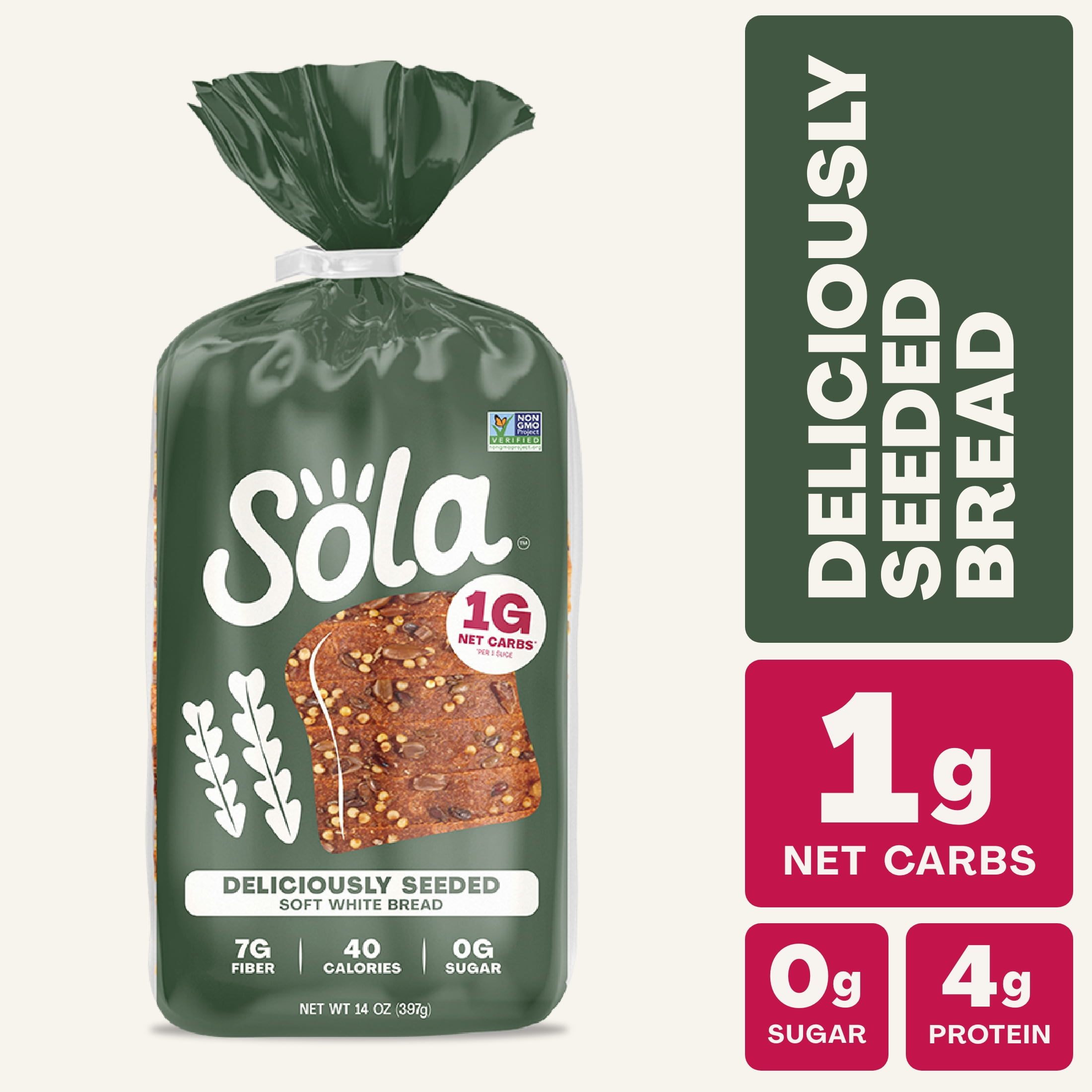 Sola Deliciously Seeded Bread, Soft White Bread, Non-GMO, 14 oz Loaf, Regular, Shelf-Stable