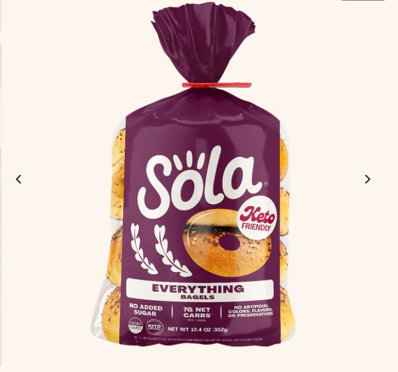 Sola Everything Bagels Low Carb & Keto Friendly, 16g of Protein Per Bagel 7g Net Carbs, Non