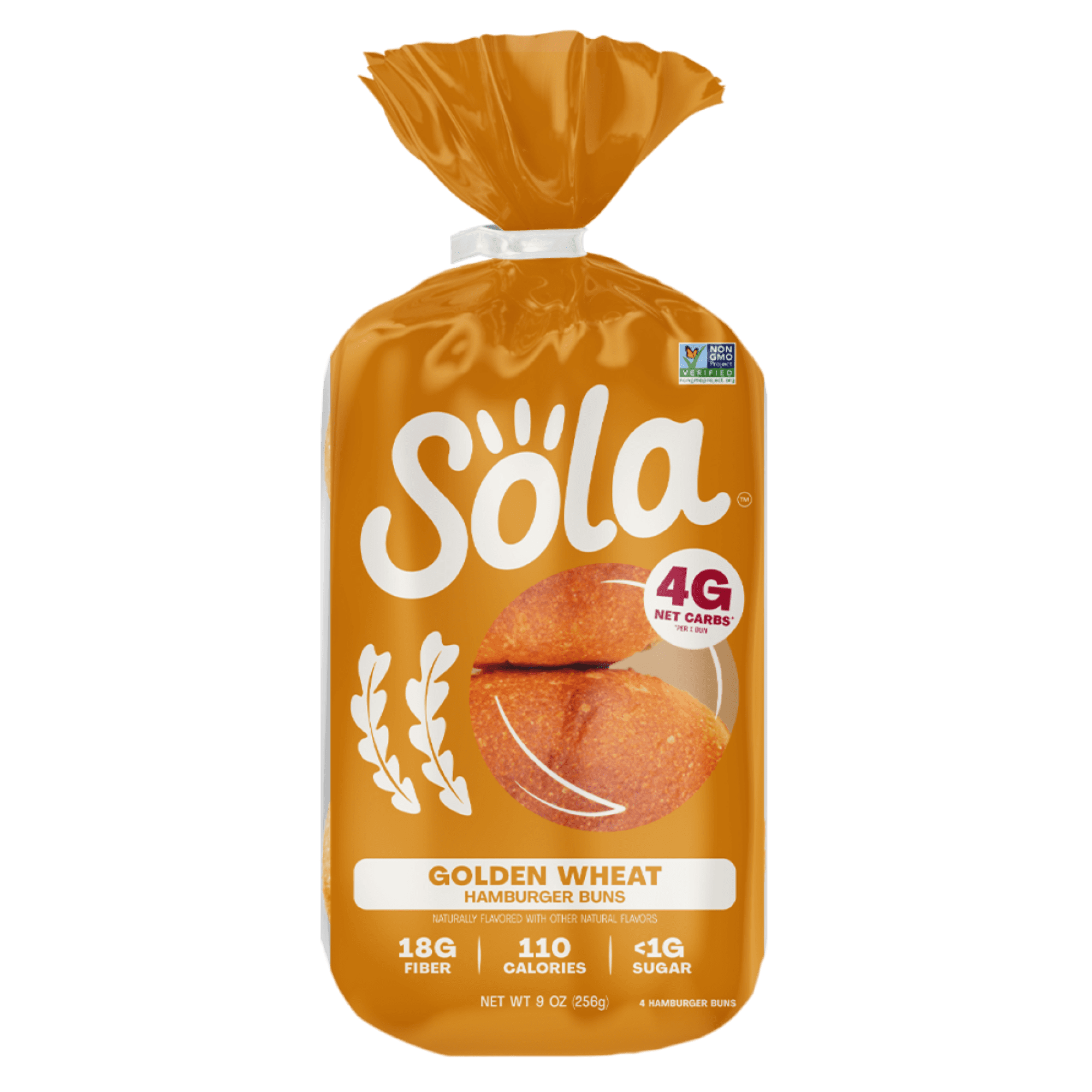 Sola Golden Wheat Hamburger Buns, Non-GMO, 9 oz, 4 Count
