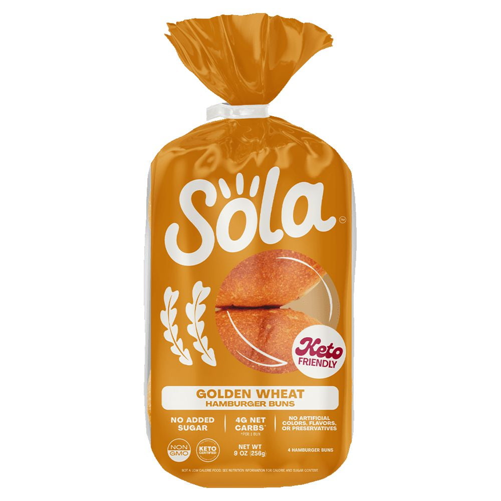 Sola Low Carb, No Added Sugar Hamburger Buns, 9 oz, 4 Count