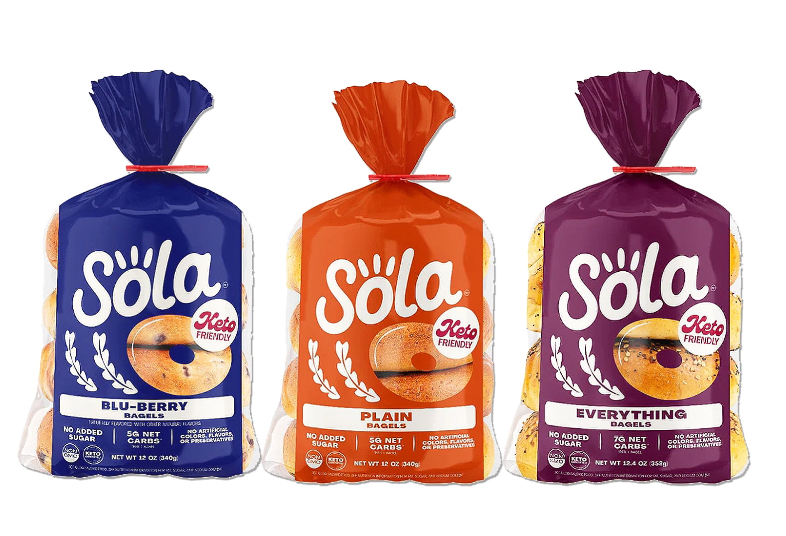 Sola Plain, Everything, Blueberry Bagels Variety Pack Low Carb & Keto