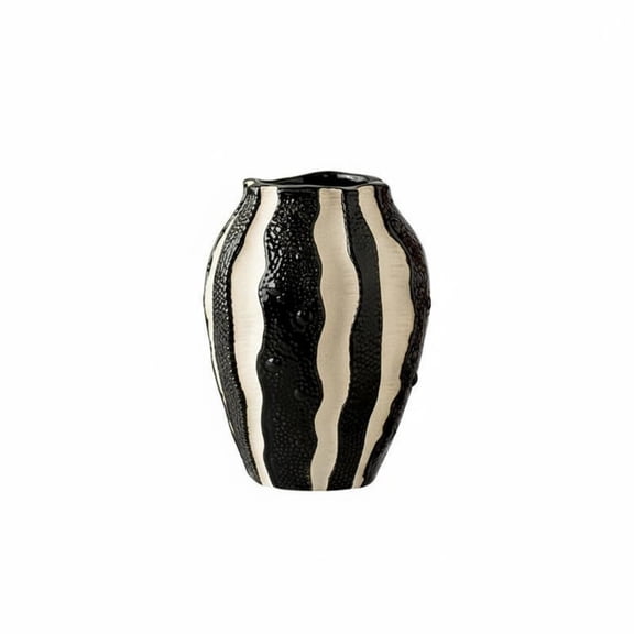 Solace 1 Piece Ceramic Vase Black and White Striped Oval Geometric Glazed Textured Flower Container Suitable for Living Room Dining Table Office