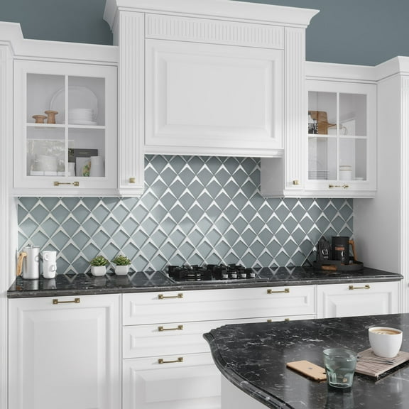 Solace 12x9 Green Metallic Silver Glass Mosaic Diamond Wall Tile (3.91 sq ft/case) - 5 Pack