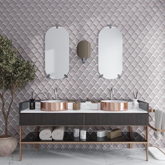 Solace 12x9 Pink Metallic Silver Glass Mosaic Diamond Wall Tile (3.91 sq ft/case) - 5 Pack