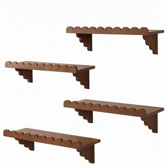 Solace 4 Pieces Floating Shelf Wooden Wall Shelf Rectangular Wall Mount Storage Rack Wave Edge Space Saving Design for Bedroom Living Room Reading Nook