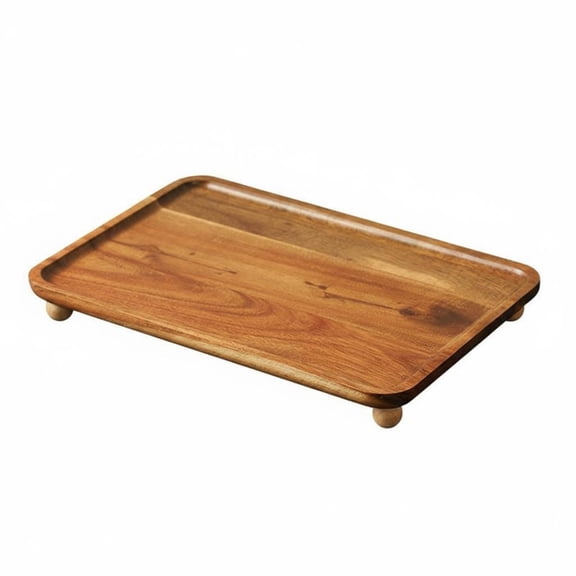 Solace Acacia Wood Storage Tray Rectangular Organizer Serving Platter Footed Dish Unfinished Feet Crafted for Suitable for Office Home Decor Kitchen Counter Gift Giving