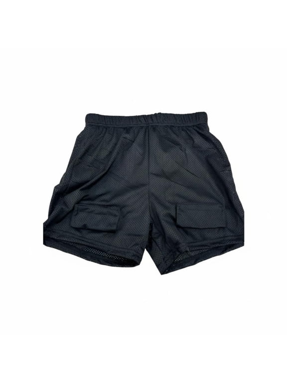 Adult Athletic Jockstrap Shorts with Short Length Loose Fit Mesh Material Pocketed Polyester Fiber Design Pull on Style Suitable for Training Sports Everyday Wear