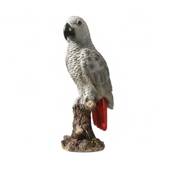 Solace African Grey Parrot Figurine Simulation Bird Animal Model Resin Craft Sculpture Lifelike Feather Texture Sturdy and Weather Resistant Suitable for Living Room Balcony Garden Decoration Gift
