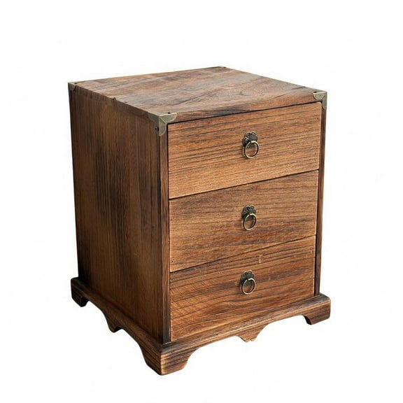 Solace Desktop Storage Cabinet Small Storage Box Three Drawer Wooden Organizer Rustic Compact Table Use Suitable for Home Office Vanity Shelf Jewelry Cosmetic Organization