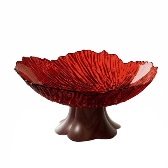 Solace Fruit Bowl Solid Petal Plate Pedestal Serving Tray Lightweight Plastic Faux Wood Pattern Stable Footed Design Suitable for Dining Living Entryway 11.5inches