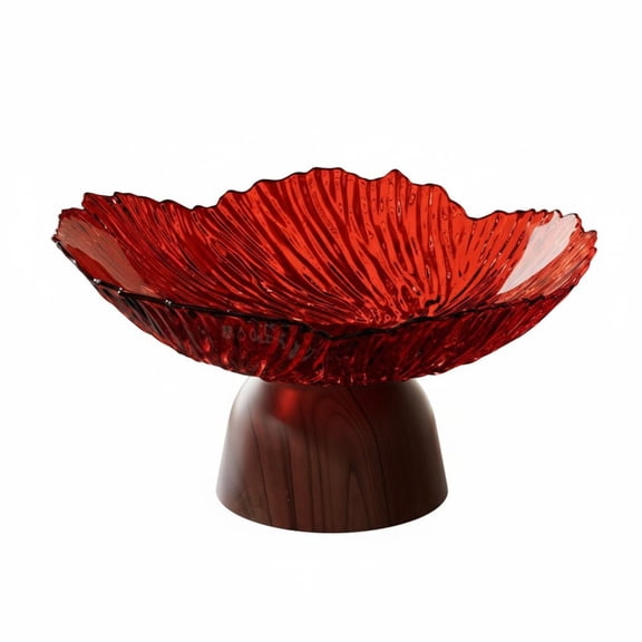 Solace Fruit Bowl Transparent Petal Plate Pedestal Tray Faux Wood Base Striped Organizer Multi Functional Display Suitable for Dining Table Home Storage