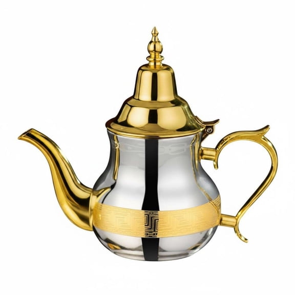 Solace Middle Eastern Teapot Sturdy Arabic Coffee Pot Heat-Resistant for Guest Hosting Silver .8L Morocco Laser