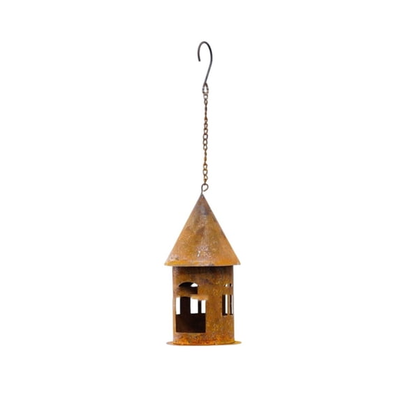 Solace Rusty Castle Hanging Candle Holder Lantern Iron Cottage Retro Nostalgic House Decoration Unique Weathered Finish Suitable for Gift Giving Home Decoration Garden Patio Indoor Outdoor