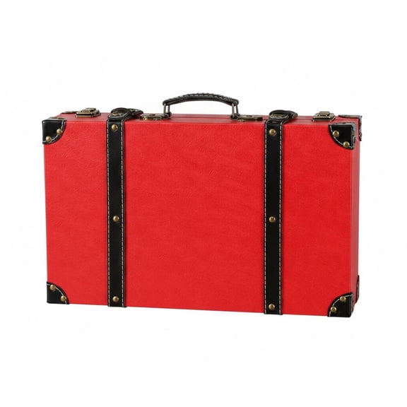 Solace Suitcase Decorative Storage Box Retro Leather Trunk with Sliding Lid Portable Latch Design Suitable for Home Decoration Bedroom Styling Shop Display Photography Props