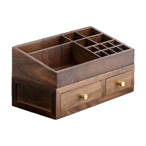 Solace Walnut Wood Makeup Organizer with Drawers Compact Desktop Storage Cabinet Jewelry Chest for Vanity Dressing Table