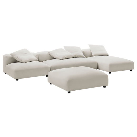 Modway Solace 4-PC Modular Upholstery Fabric Sectional Sofa w/Ottoman in Salt