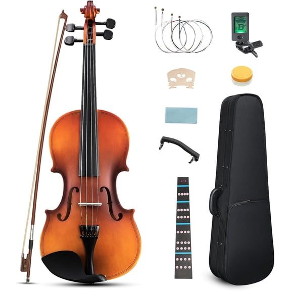 SolaceHue 1/2 Violin, Full Size Acoustic Fiddle, Matte Finish Beginner Kit with Hard Case, Bow, Rosin, Shoulder Rest, Bridge, Extra Strings