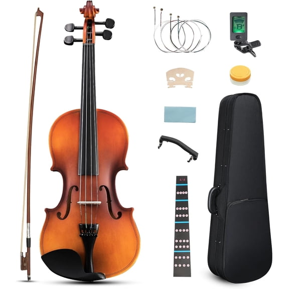 SolaceHue 1/4 Violin, Full Size Acoustic Fiddle, Matte Finish Beginner Kit with Hard Case, Bow, Rosin, Shoulder Rest, Bridge and Extra Strings