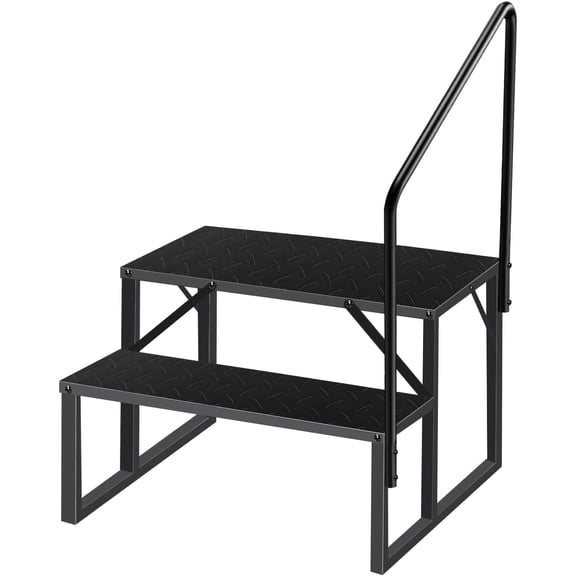 SolaceHue 2 Step Ladder with Handrail Swimming Pool Ladder Above Ground 660 lb Load Capacity RV Steps Anti-Slip Panel Mobile Home Stairs for Reaching High