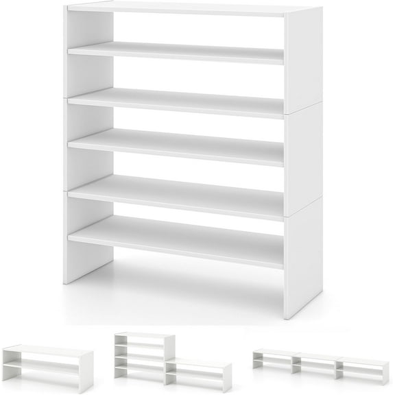 SolaceHue 3-in-1 Vertical Shoe Rack, 6-Tier Free Standing Shoe Storage Organizer w/Stackable Design for 18 Pairs, 31 Inch Wide Wood Shoe Shelf for Closet, Entryway, Living Room, Office, White