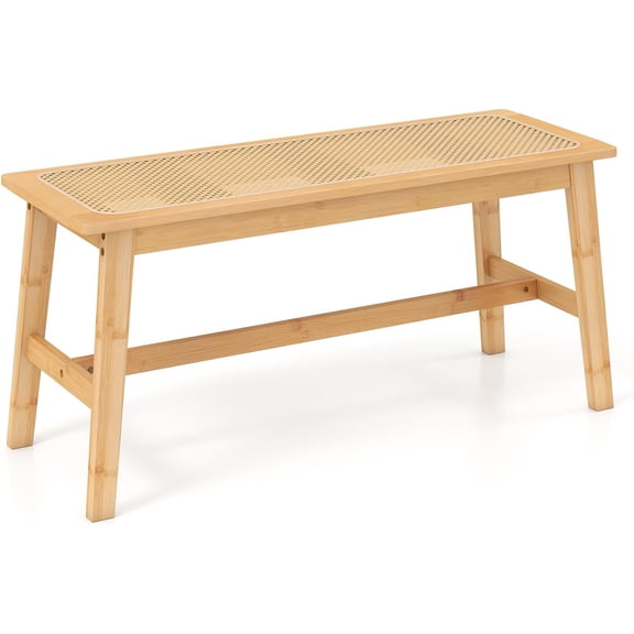 SolaceHue 39.5" Bamboo Dining Bench with Handwoven Rattan Seat, 600lbs Capacity, Shoe Ottoman, Kitchen Table Bench for Indoor Outdoor, Bedroom, Bathroom, Front Door, End of Bed, Entryway (Natural)