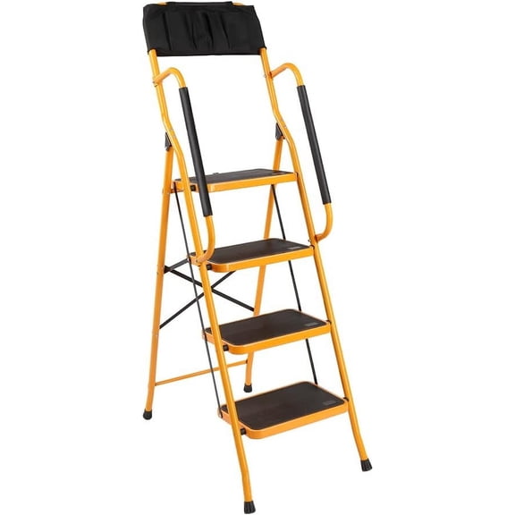 SolaceHue 4 Step Ladder with Handrails & ToolBag, 330lbs Folding Step Stool, w/Non-Slip Side Armrests Large Pedal Area, Suitable for Home Office