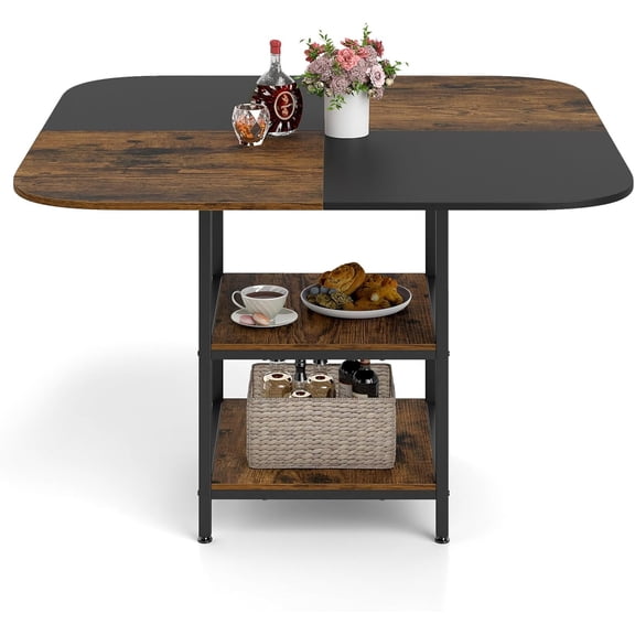 SolaceHue 47.5-inches Dining Table for 4, Square Kitchen Table with 2-Layer Storage Rack, Mix-Colored Tabletop, Adjustable Foot Pads, Wooden Dinner Tables for Dinette, Living Room, Restaurant