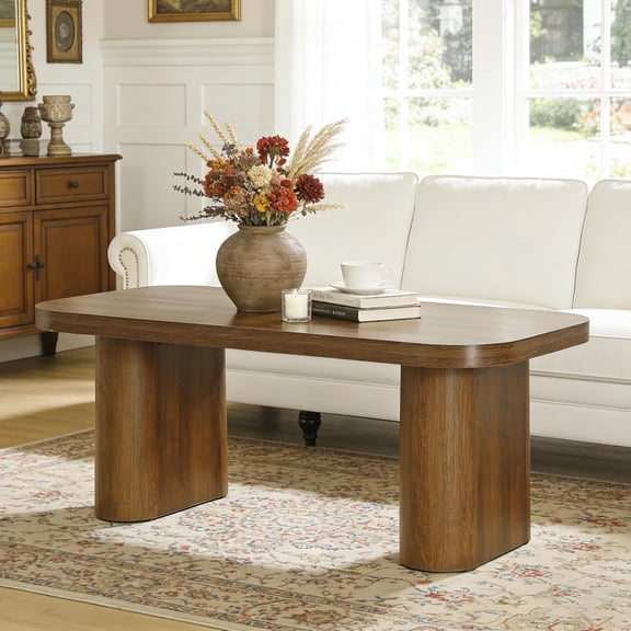 SolaceHue 47-Inch Coffee Table, Rectangle Living Room Table, Farmhouse Accent Center Table with Rounded Corners & Sturdy Base for Living Room, Apartment, Rustic Brown