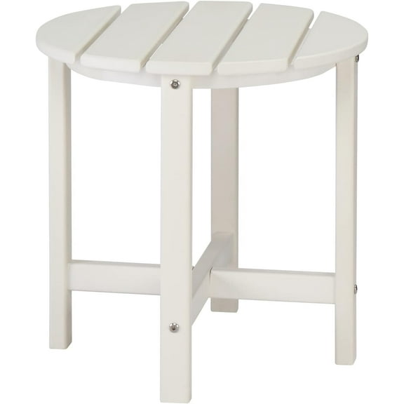 SolaceHue Beach Outdoor Side Table with 2 Layer Storage, Plastic Waterproof and UV Resistant HDPE Coffee End Tables, All Weather for Patio, Backyard, Pool, Indoor Use (Round, White)