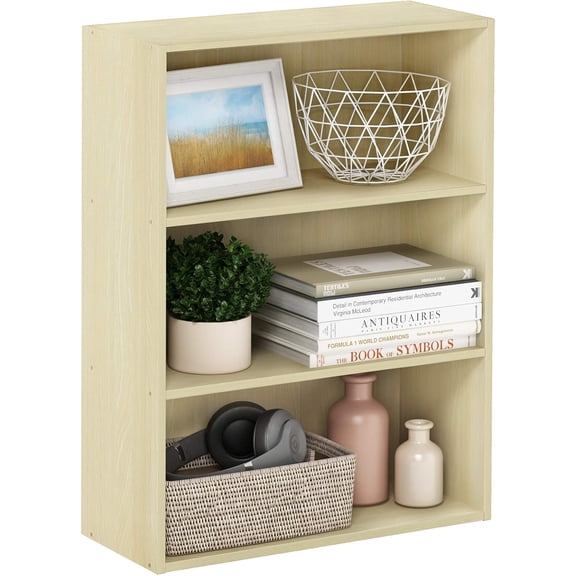 SolaceHue Book Shelf, 3-Tier Bookshelf, Storage Shelves Bookcase, 9.7 x 23.7 x 31.5, for Living Room, Bedroom, Home Office, Maple