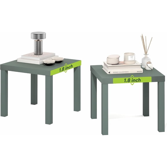 SolaceHue Classic Side Table Set of 2, Square Modern End Table with 1.8" Triple Thick Tabletop, Simple Night Stand, Bedside Table, Toolless Assembly, for Living Room, Bedroom, Sage Green