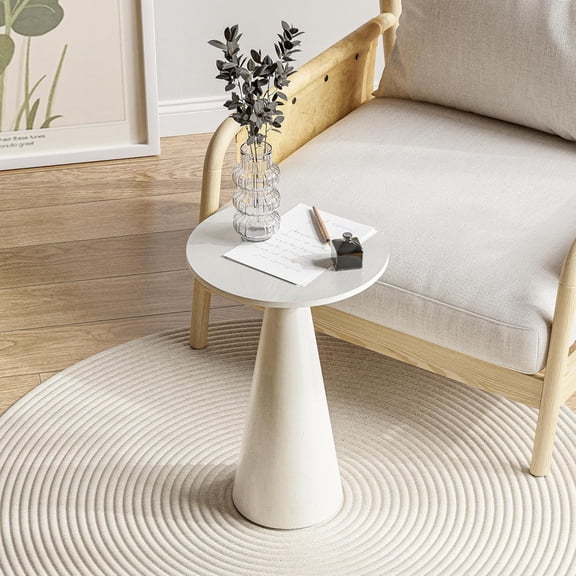 SolaceHue Farmhouse Pedestal Small End Table Round Martini Table Wood Plant Stand Rustic Drink Table for Small Space Living Room, Bedroom, White