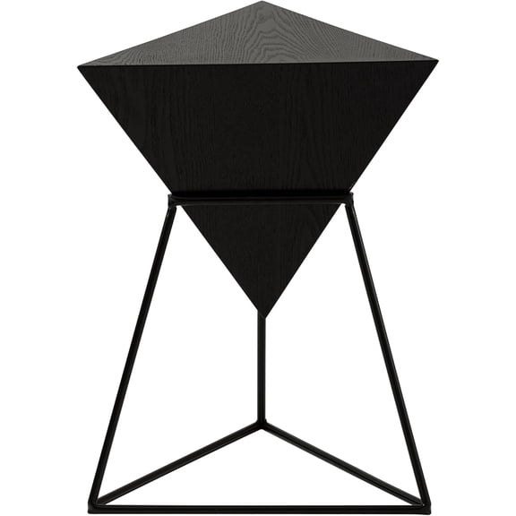 SolaceHue Geometric End Table, Modern Side Table with Wooden Top and Metal Base Design, Unique Pyramid Plant Stand for Home and Living Room, Black