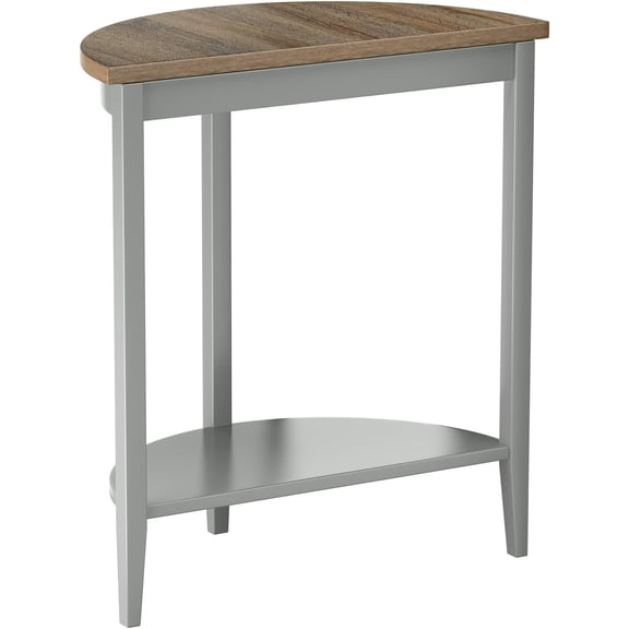 SolaceHue Half Moon Wooden Console Table with Bottom Shelf in Gray Oak