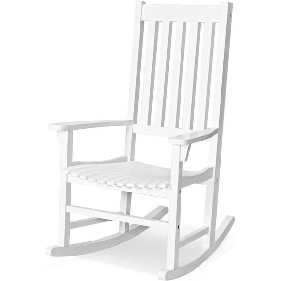 SolaceHue Outdoor Rocking Chair, Acacia Wood Frame, Porch Rocker for Garden, Lawn, Balcony, Backyard and Patio (1, White)